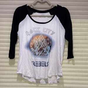 Vintage T Rock City Rebels Black and White Women's Top